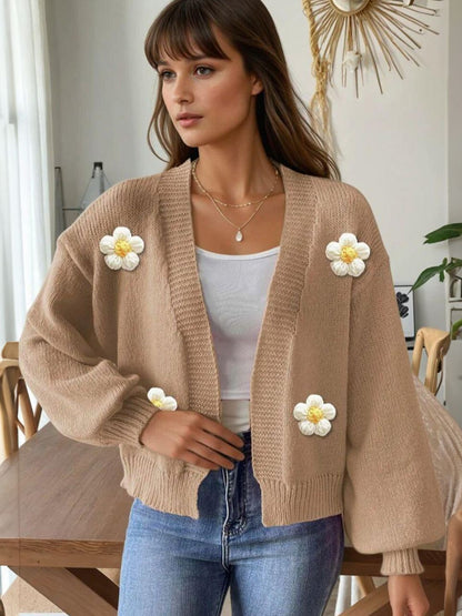 Cardigan with Applique Detail in Brown acrylic - Nowi Korean Fashion