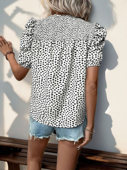 Print Puff Sleeve Cotton Top