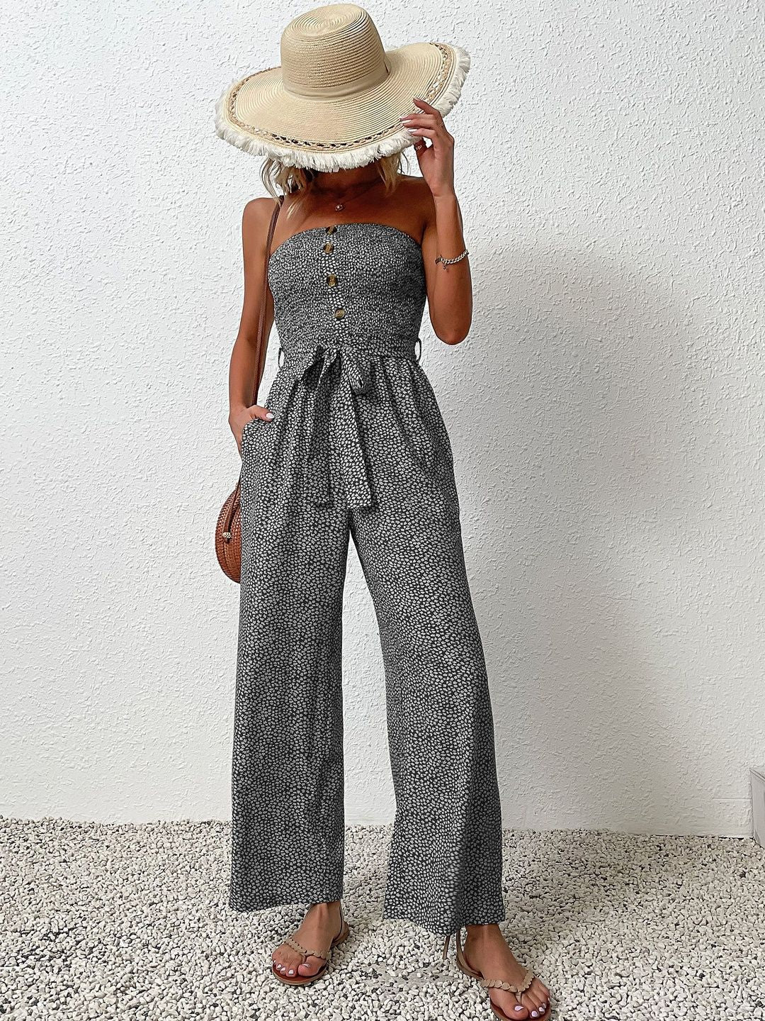 Strapless Printed Basic Jumpsuit