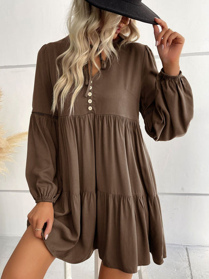 Women's Brown A-Line Dress Blend Printed