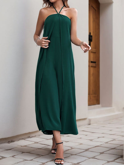 Halter Neck Basic Jumpsuit with Applique