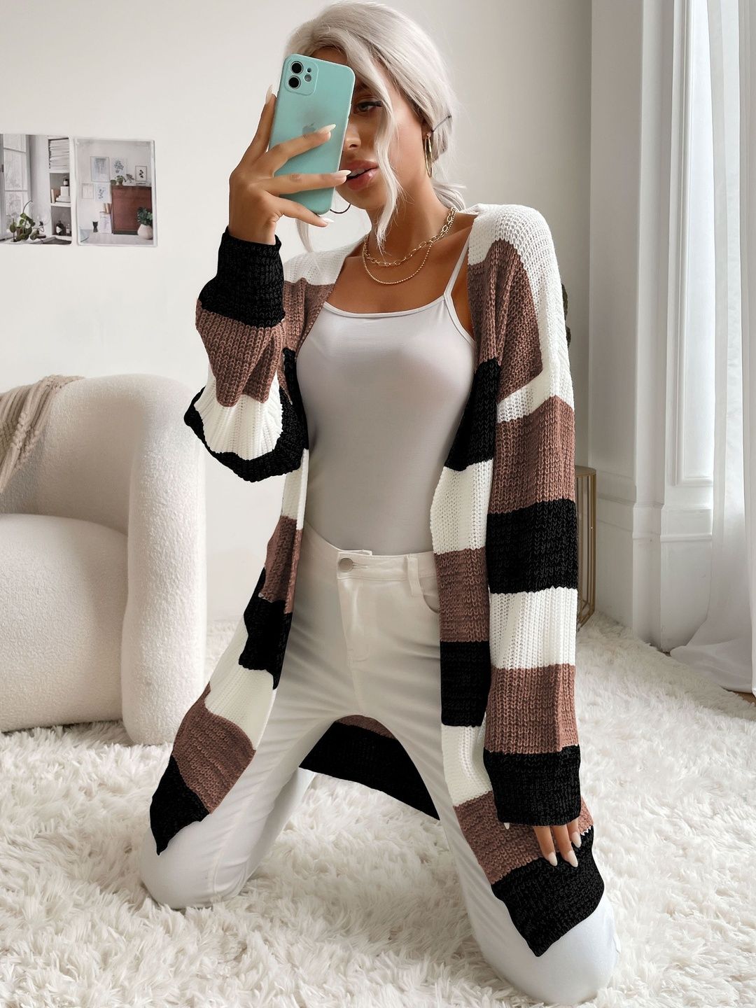 Women Striped Woollen Cardigan