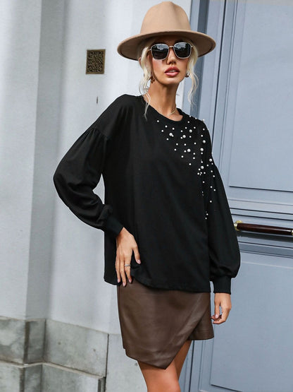 Women's Black Pullover Blend Printed Regular Fit