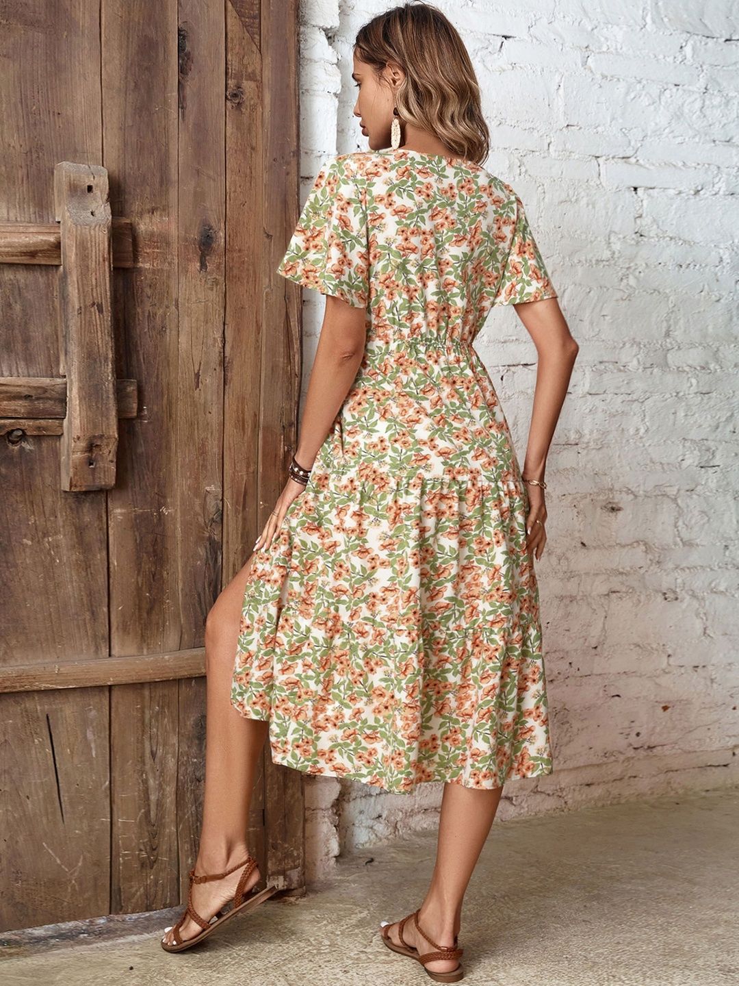 Floral Print A-Line Midi Dress