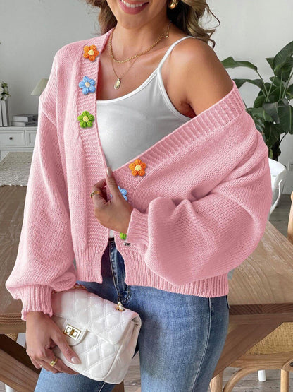Cardigan with Embellished Detail in Pink acrylic - Nowi Korean Fashion