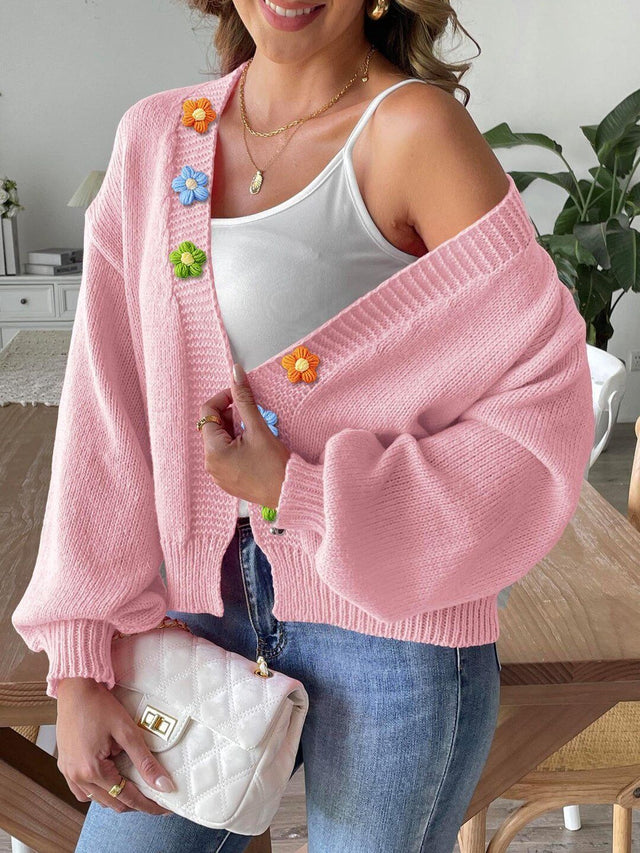 Cardigan with Embellished Detail in Pink acrylic - Nowi Korean Fashion