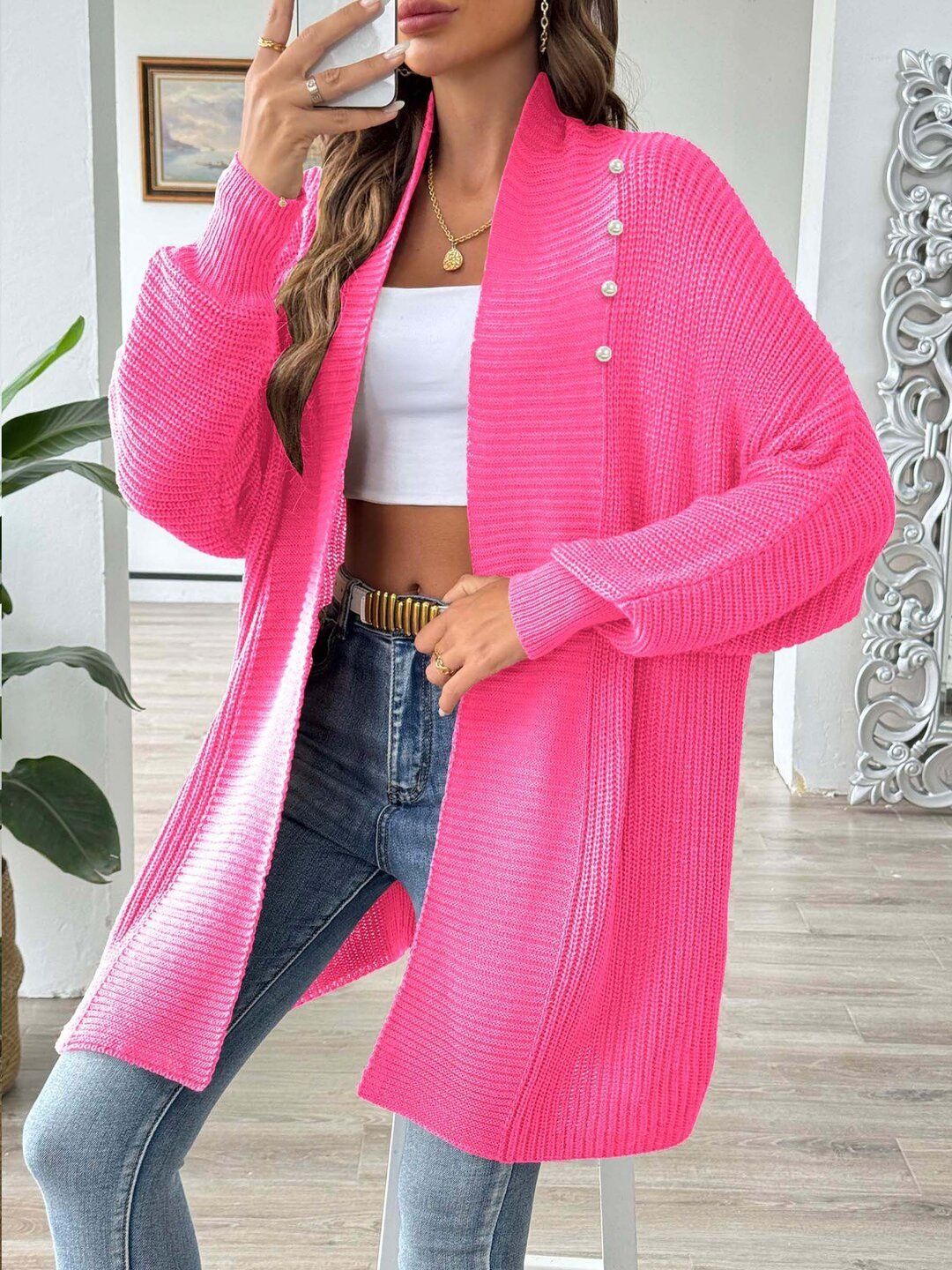 Women Ribbed Longline Cardigan