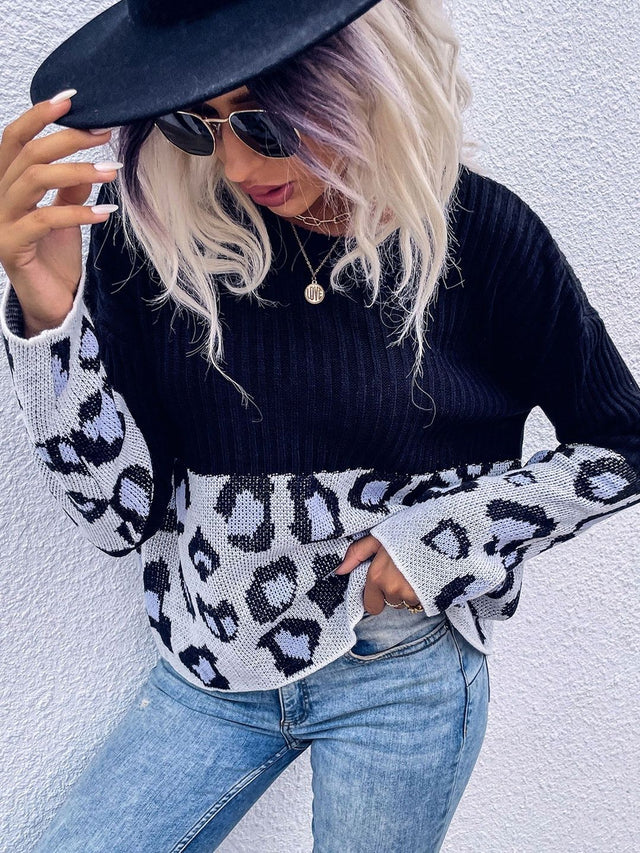 Animal Colourblocked Pullover in Black - Nowi Korean Fashion