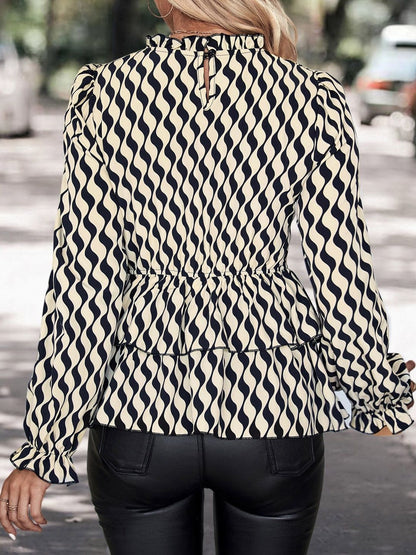 Women's Grey Nowi Stylish Pleated Top With Monochrome Waves