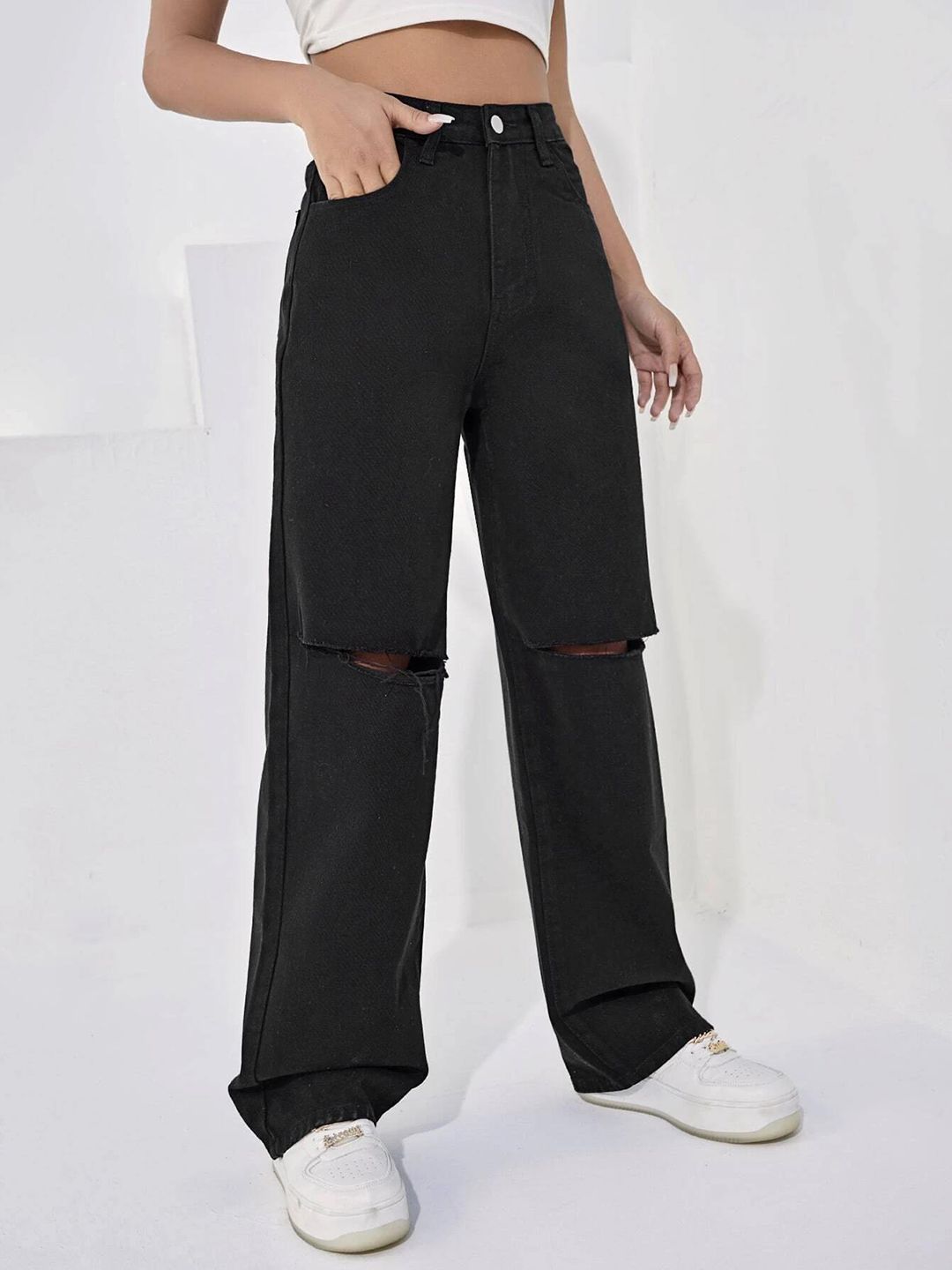 NOWI Women Regular Fit High-Rise Highly Distressed Stretchable Jeans