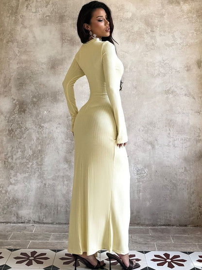 Women's Yellow Ruffled Sheath Maxi Dress