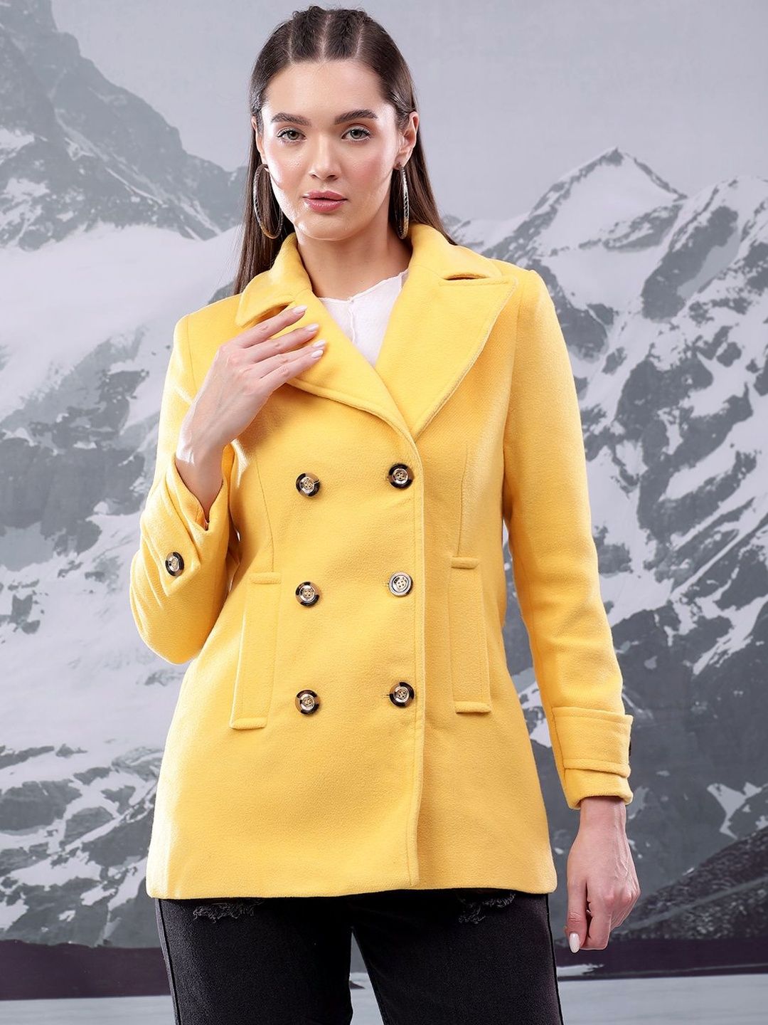 NOWI Solid Cotton Double Breasted  Coat