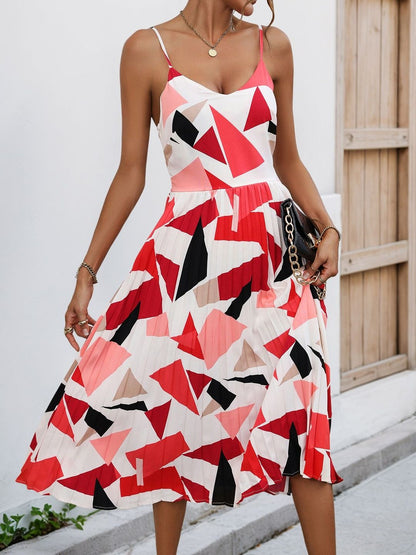 Print A-Line Midi Dress in White polyester Printed - Nowi Korean Fashion