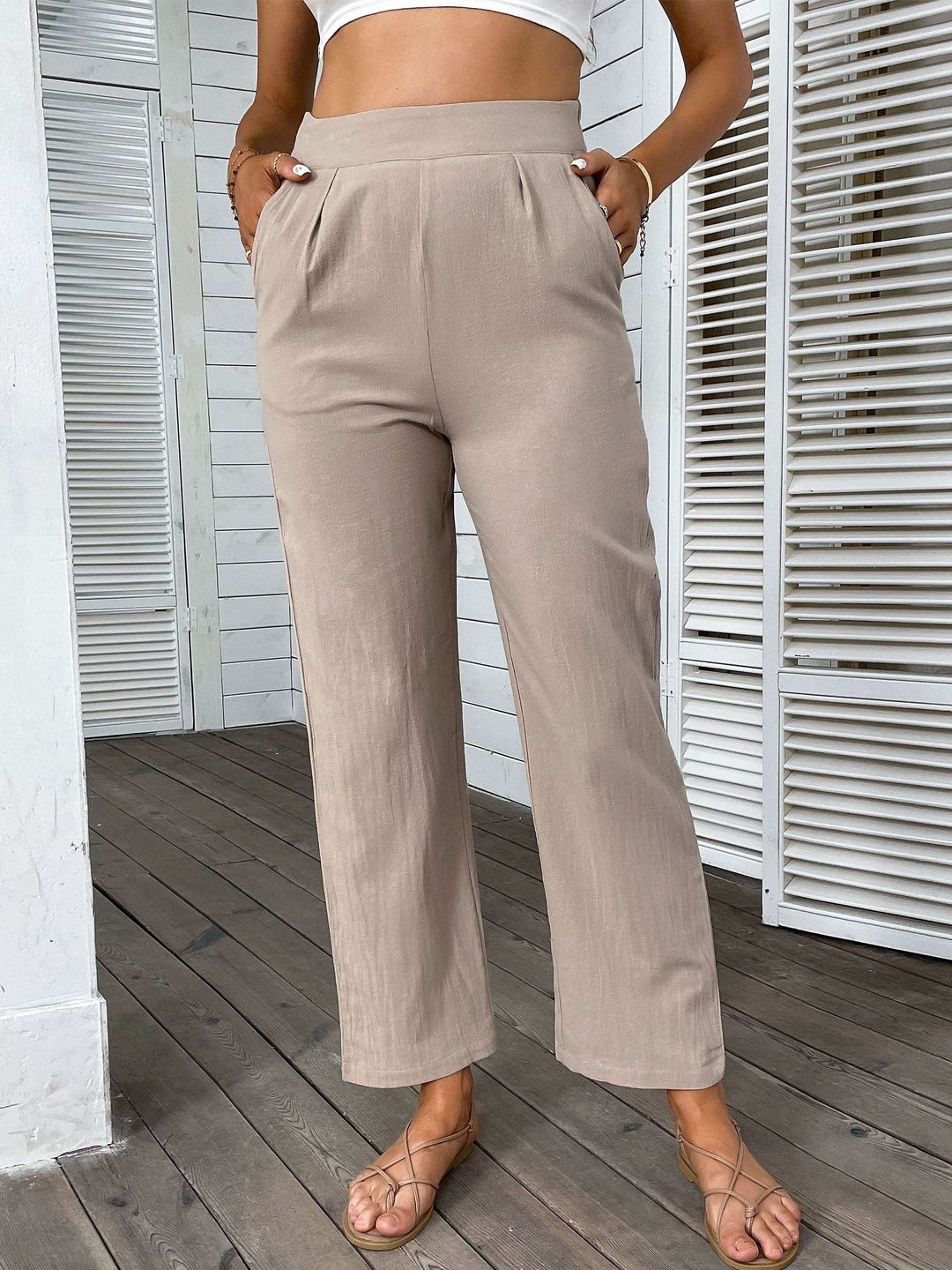 Women High-Rise Non Iron Pleated Trousers