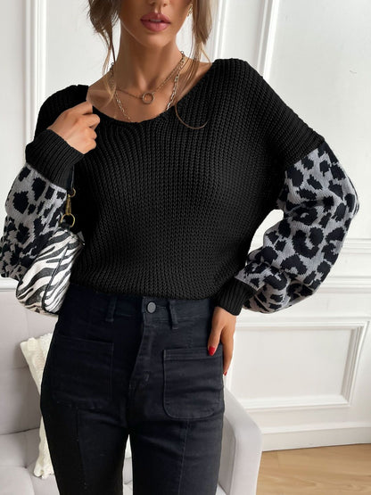 Women's Black Animal Colourblocked Pullover Blend