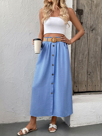Straight Mid Rise Maxi Skirt in Blue cotton - Nowi Korean Fashion