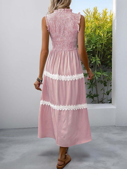 Striped Flutter Sleeve Fit & Flare Midi Dress