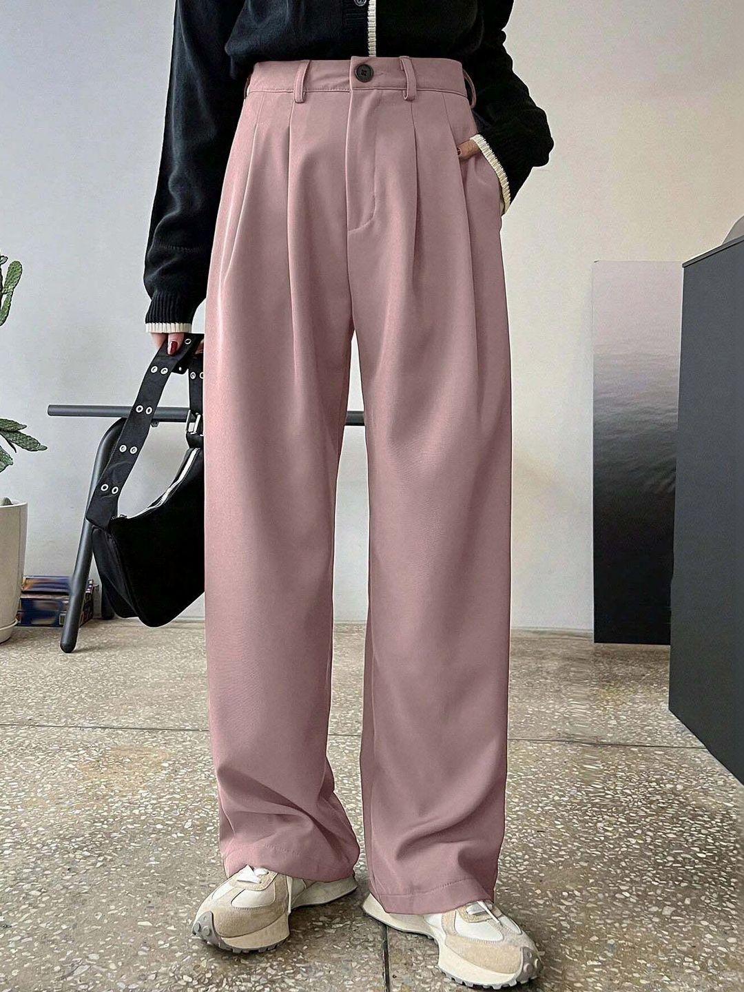 Women Straight Fit Pleated Trousers
