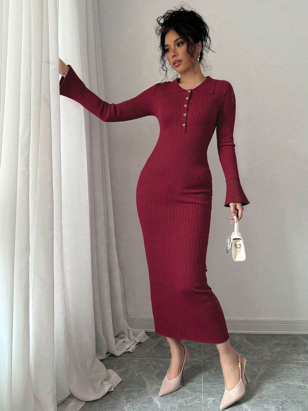 Bodycon Midi Dress Style 872 - Nowi Korean Fashion