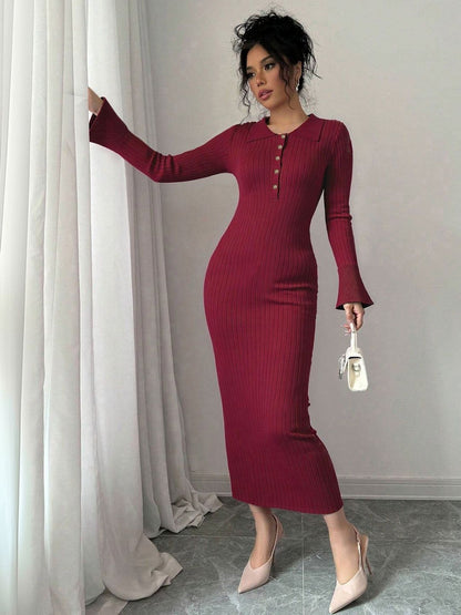Bodycon Midi Dress Style 872 - Nowi Korean Fashion