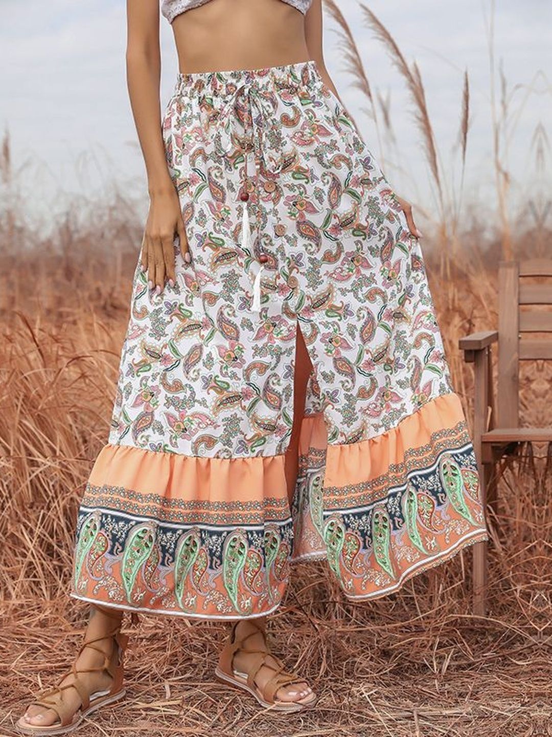 Printed Tiered Flared Cotton Skirts