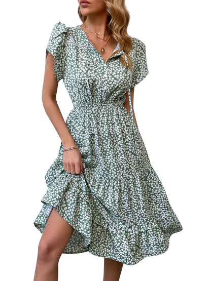 Floral Print Puff Sleeve Fit & Flare Dress