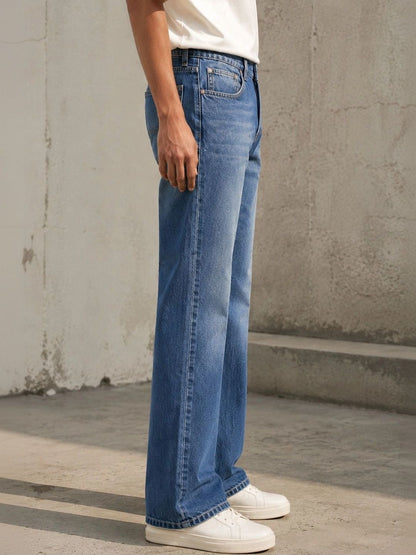 Men Bootcut Mid-Rise Low Distress Light Fade Jeans