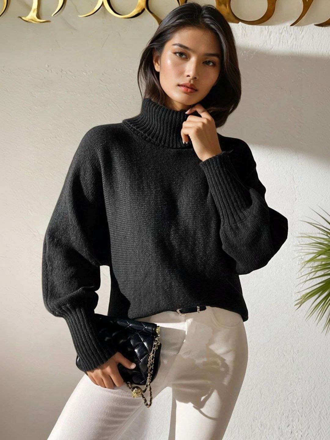 Pullover in Black acrylic Style 240 - Nowi Korean Fashion