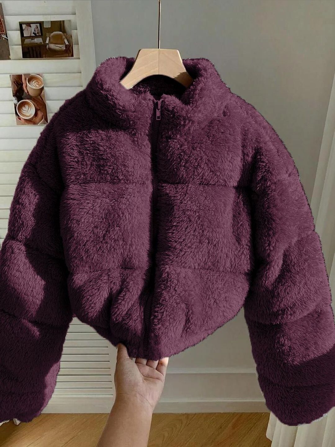 NOWI Women Woollen Crop Puffer Jacket