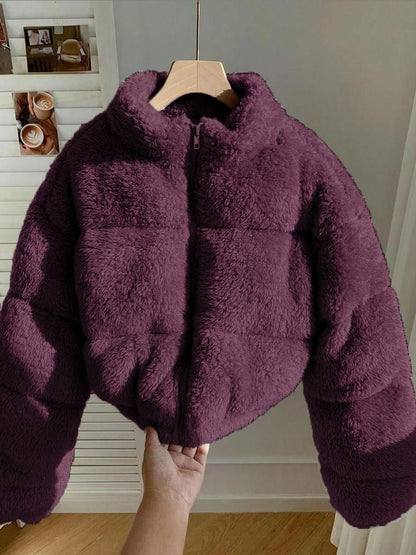 NOWI Women Woollen Crop Puffer Jacket