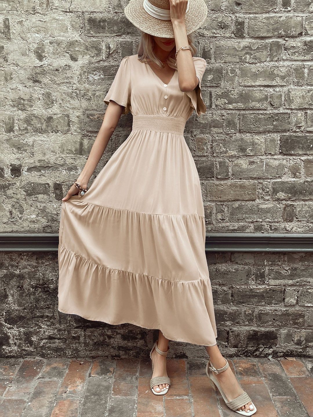 Flared Sleeve A-Line Midi Dress