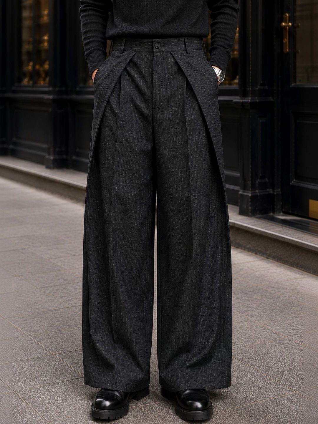 Men Striped Relaxed High-Rise Pleated Trousers
