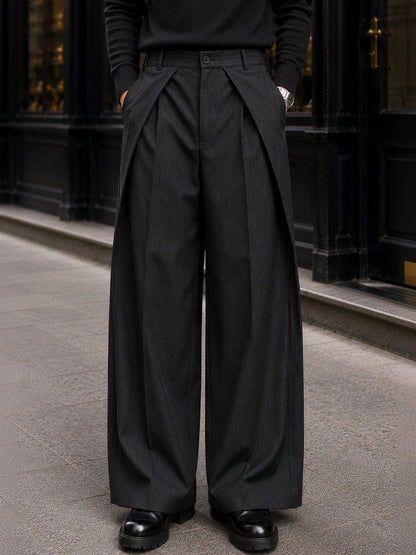 Men Striped Relaxed High-Rise Pleated Trousers