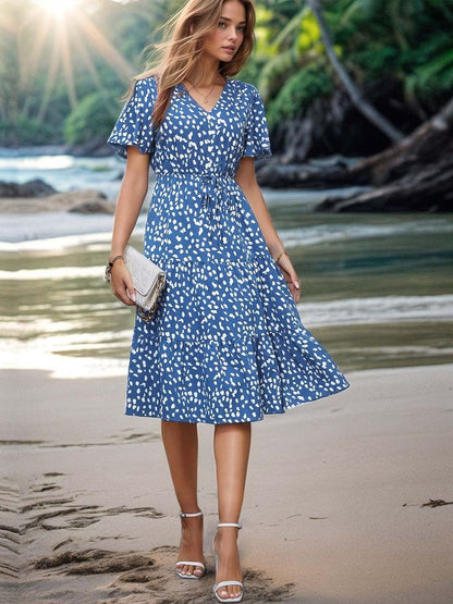 NOWI Print Flutter Sleeve Fit & Flare Midi Dress