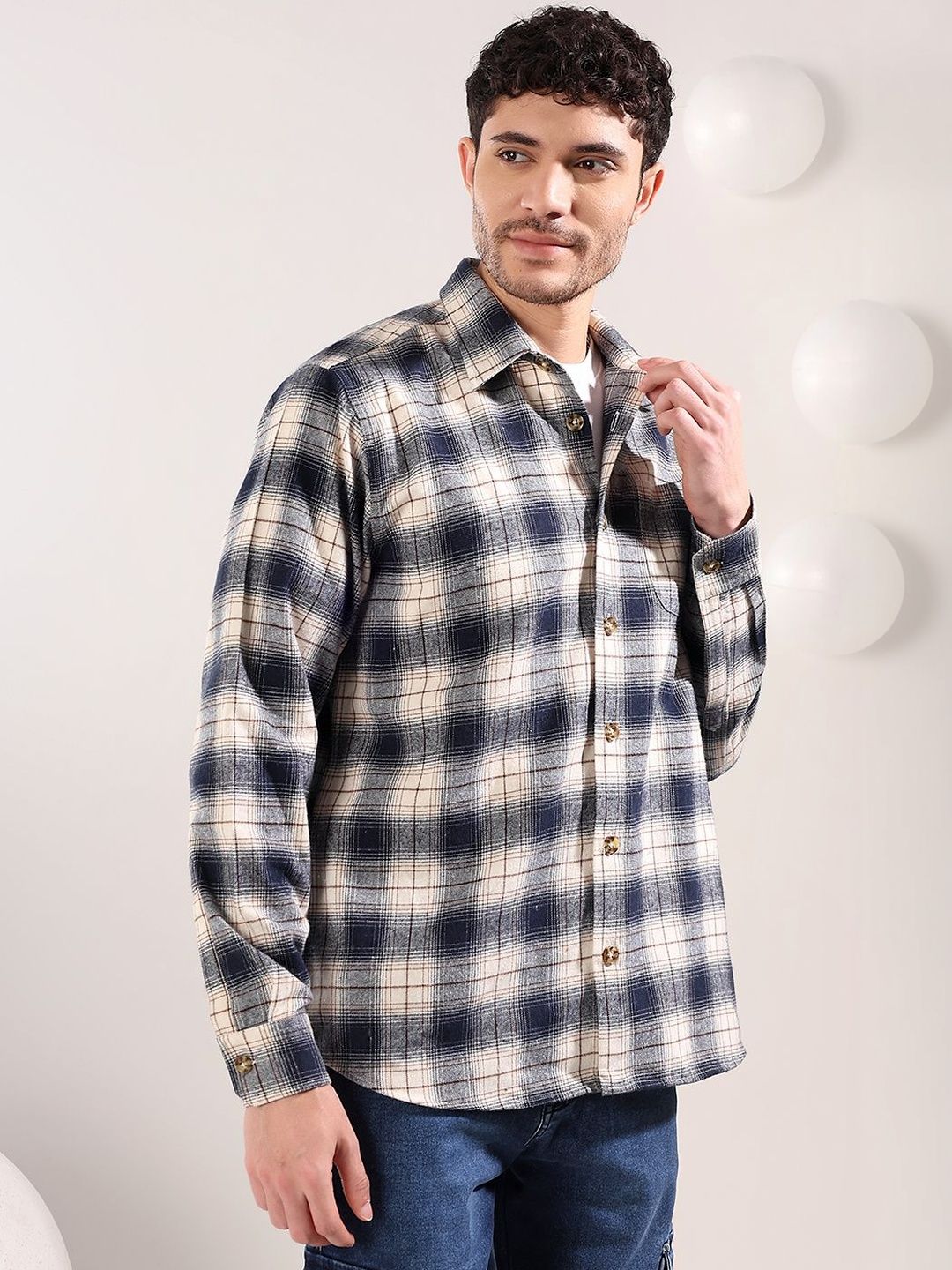 NOWI Men Checked Casual Shirt