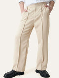 Men Pleated Trousers in beige color with relaxed fit, stylish korean pants for men.