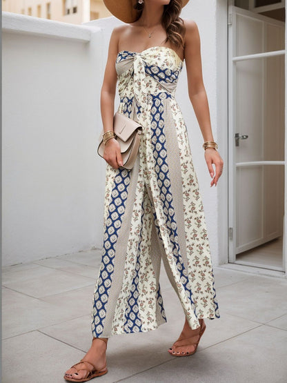 Strapless Printed Culotte Jumpsuit