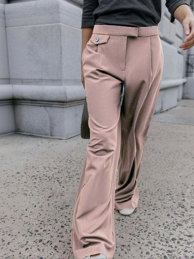 High-Rise Pleated Trousers in Pink polyester - Nowi Korean Fashion