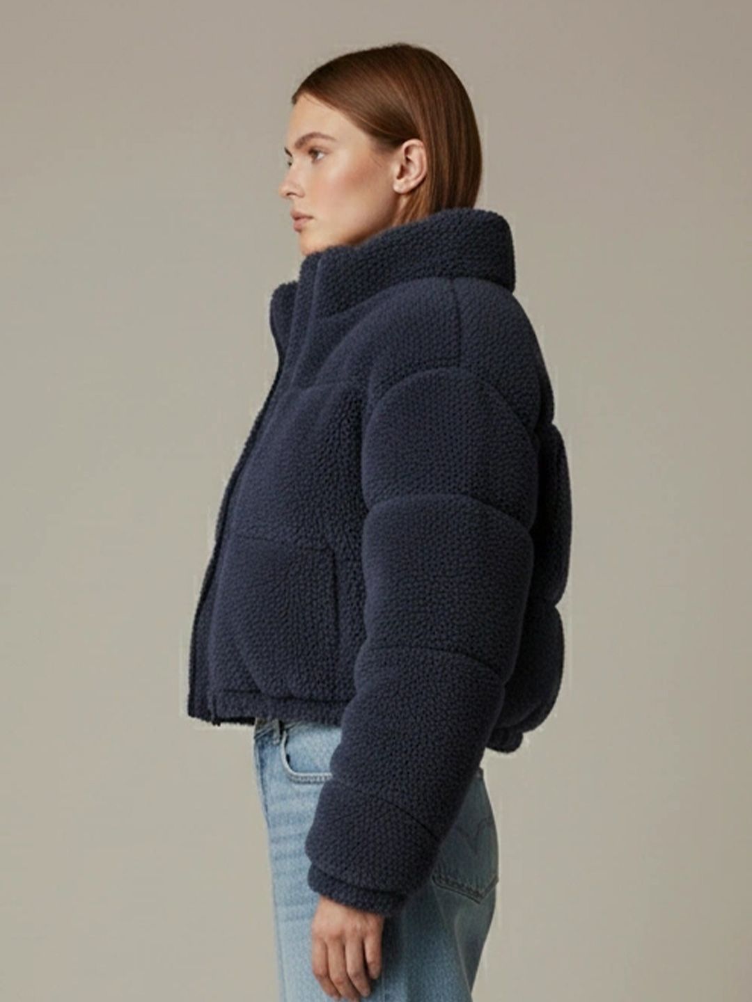 NOWI Women Woollen Crop Open Front Jacket