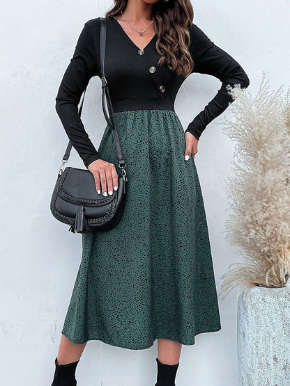 Women's Teal Nowi Print A-Line Midi Dress