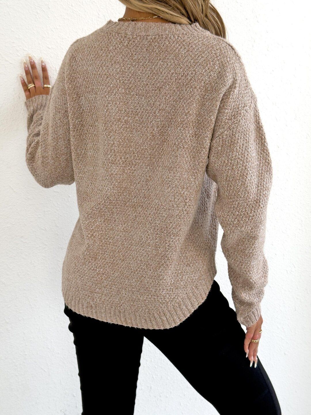 Women Cable Knit Pullover with Embroidered Detail