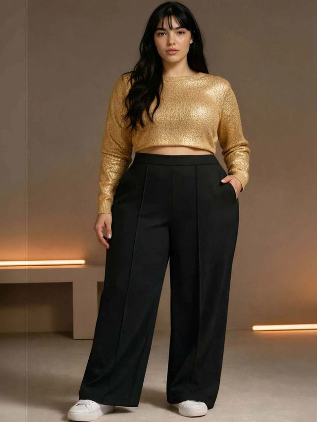 Wrinkle Free Trousers in Black polyester Style 61 - Nowi Korean Fashion