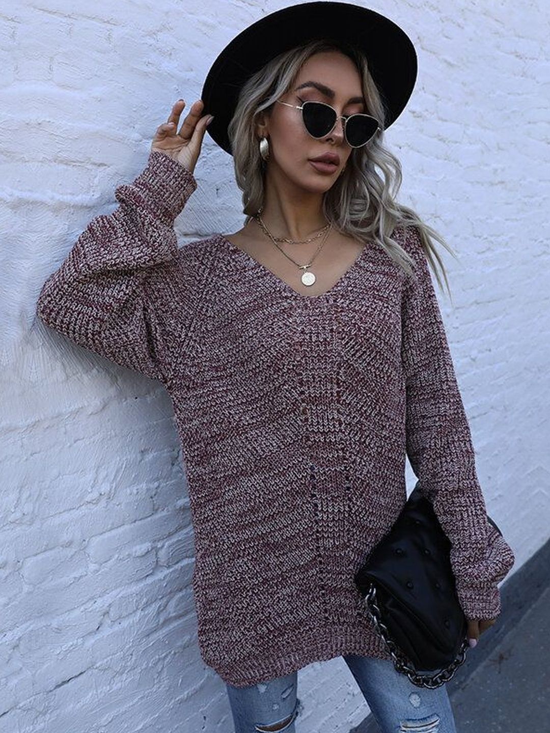 Women's Maroon Speckled Pullover