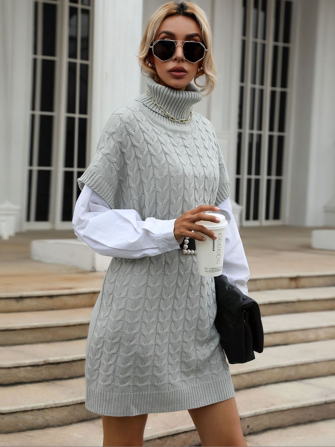 Cable Knit Sweater Vest in Grey - Nowi Korean Fashion
