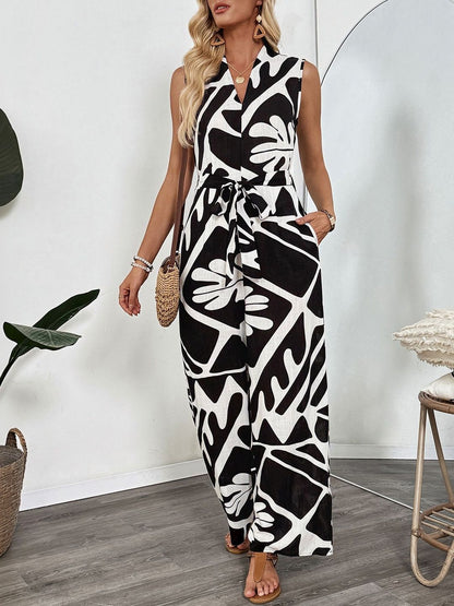 Printed Basic Jumpsuit in Black cotton Style 969 - Nowi Korean Fashion
