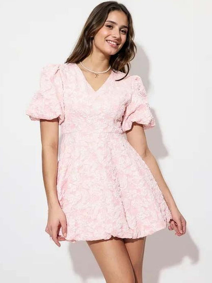 Puff Sleeve Fit & Flare Mini Dress