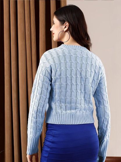 Women Cable Knit Woollen Crop Pullover