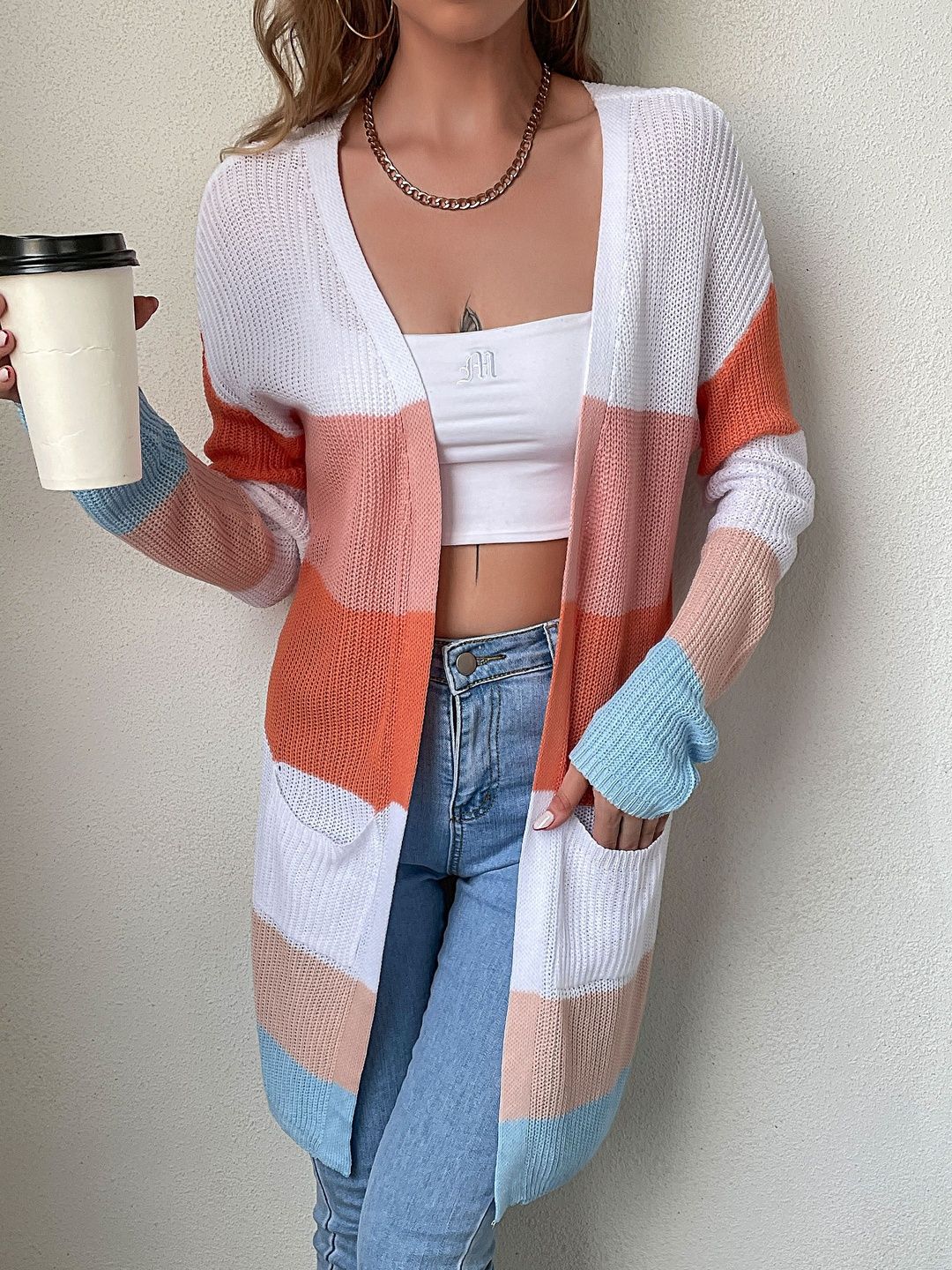 Women's Pink Striped Cardigan