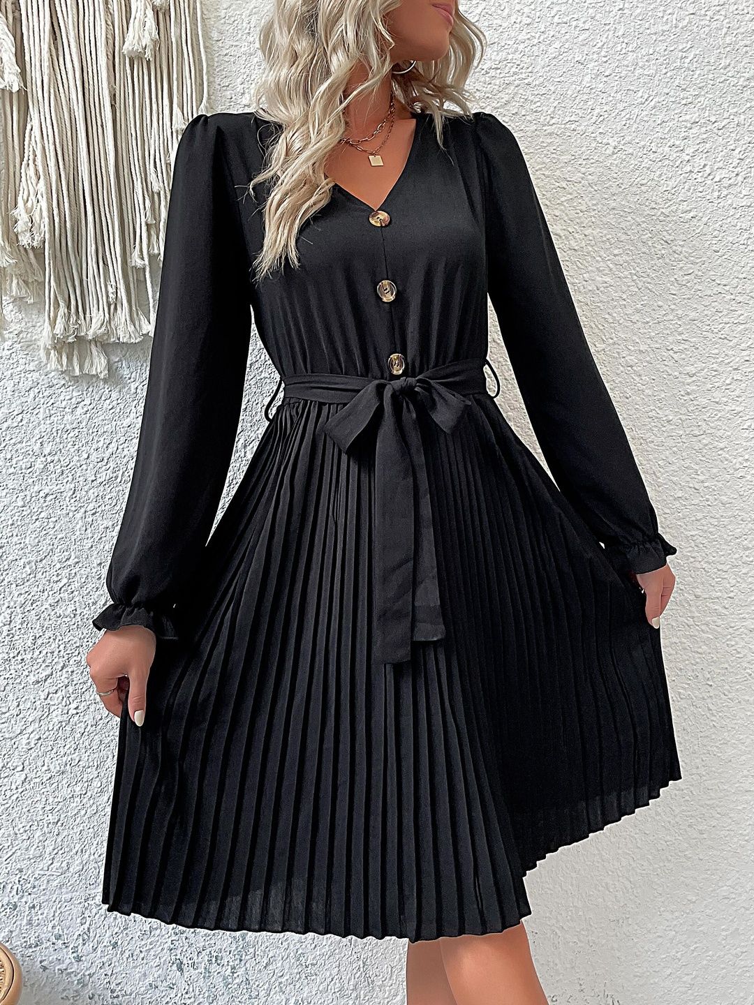 Women's Black Fit & Flare Dress Blend Printed