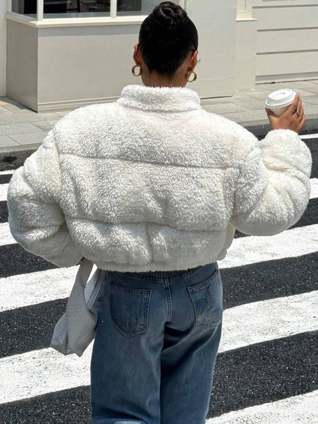 NOWI Women Woollen Lightweight Crop Puffer Jacket